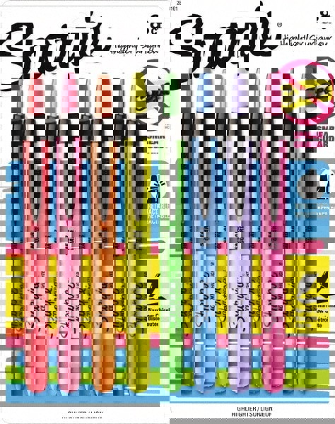 Retractable Highlighters with Storage Pouch, Assorted Ink Colors, Chisel Tip, Assorted Barrel Colors, 8/Set